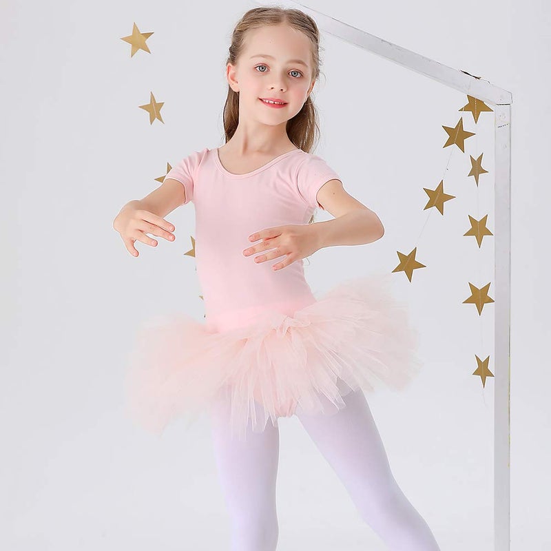 Bezioner Girls Cotton Ballet Dance Dress Cute Tutu Skirted Leotard Short Sleeve Pink Size 2-3T - Image 2